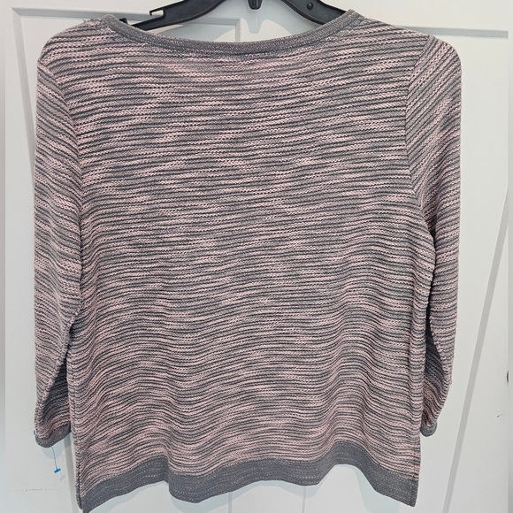 H&M Pink Gray Knit Sweater Medium Textured Pullover 3/4 Sleeve Casual Top - Picture 4 of 9